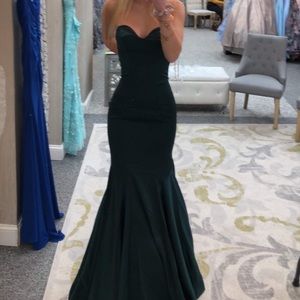 Faviana Forest green prom dress